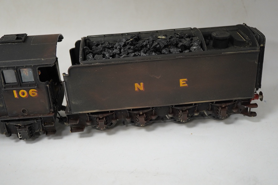 An 0 gauge scratch built model railway locomotive by John Worsley, a London & North Eastern Railway class A3 4-6-2, Flying Fox 106, a highly detailed model in brass, white metal and plasticard, with opening smoke box doo